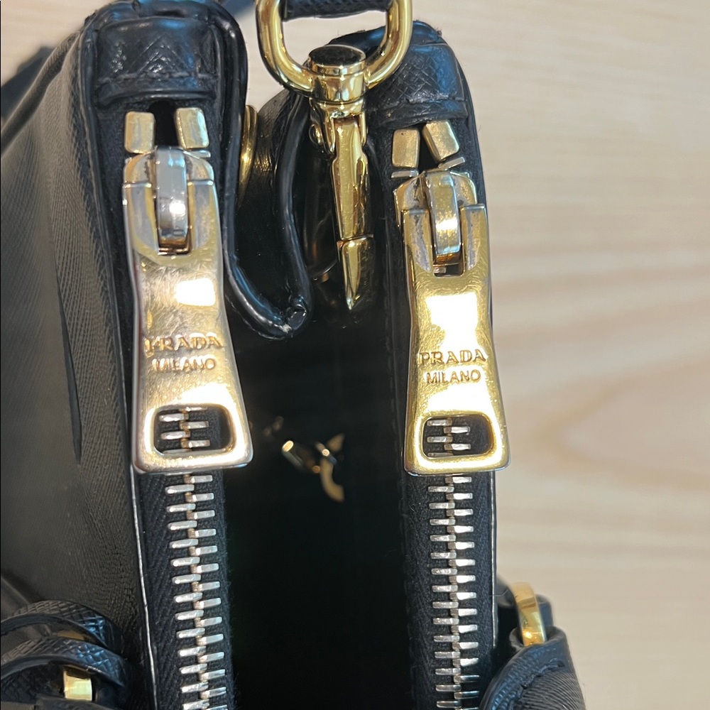 Prada Black Leather Satchel with Gold Accents - Picture 5 of 10